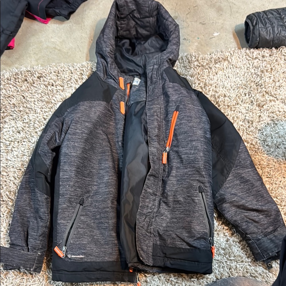 Champion Black and Gray Puffer Jacket with Attached Hood